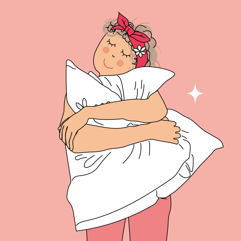 Illustration : une femme serre un oreiller dans ses bras, symbole d'un sommeil préservé