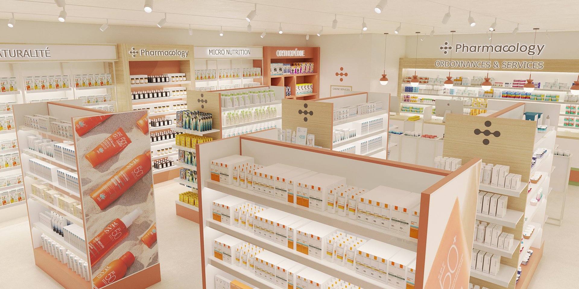 Intérieur moderne de la pharmacie Pharmacology