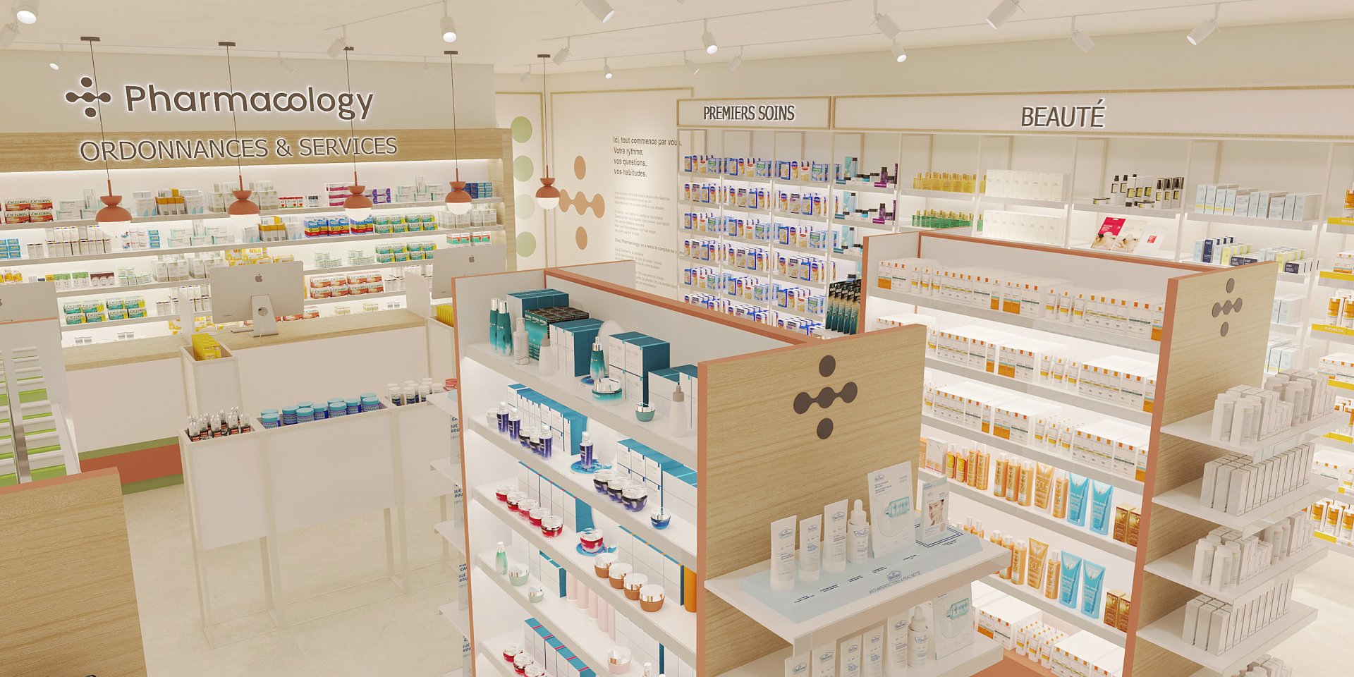 Intérieur moderne de la pharmacie Pharmacology